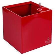 Cubico self-watering flower pot red